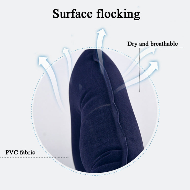 Inflatable pressure-relief cushion in dark blue with textured flocked surface