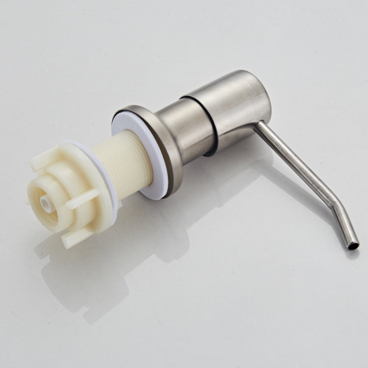 Stainless steel soap dispenser pump head with white connector and clear tube