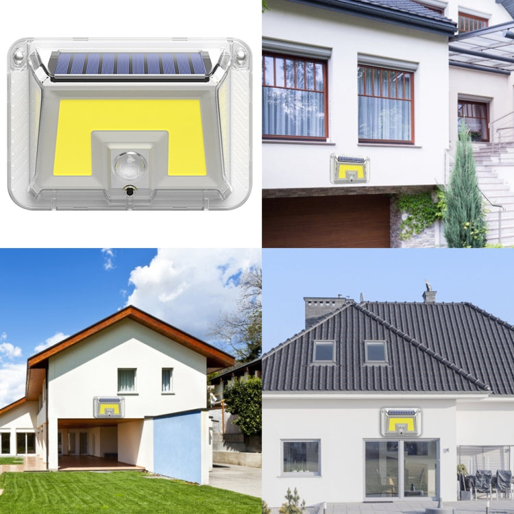 Solar wall light mounted on home exterior with four-sided LED display