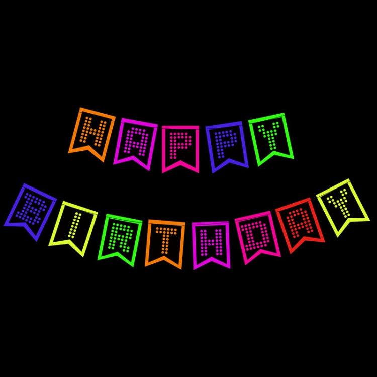 Fluorescent pennant birthday banner with multicolor letter pattern