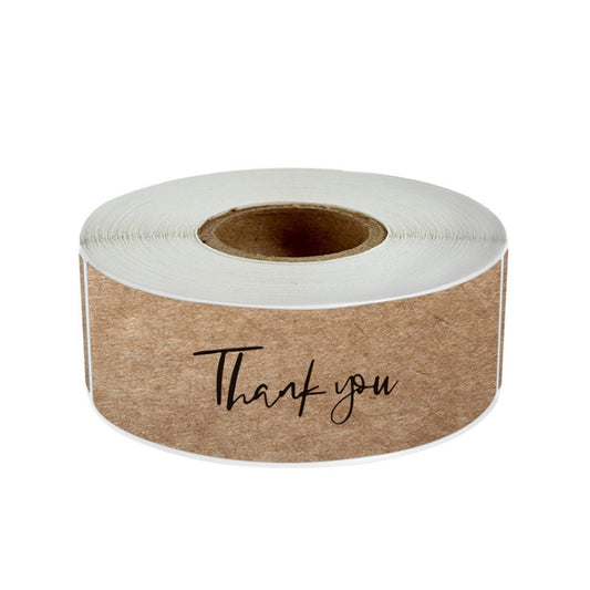 Kraft thank you sealing sticker roll, brown labels with thank you script and white backing