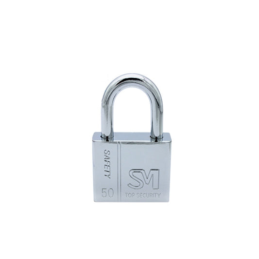 Stainless steel padlock with U-shaped shackle, 50mm body width, closed lock