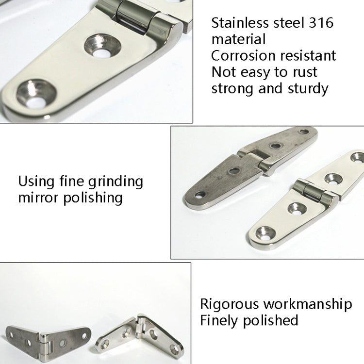Four-Hole Stainless Steel Hinge 316 Flat Open Bearing Hinge, 103 x 27mm