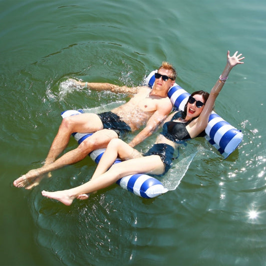 Inflatable Recliner On Water Foldable Backrest Floating Bed Inflatable Floating Row, Style:, Striped Double(Dark Blue), Diagonal Stripes (Yellow), Diagonal Stripes (Light Blue), Diagonal Stripes (Green), Diagonal Stripes (Rose Red)