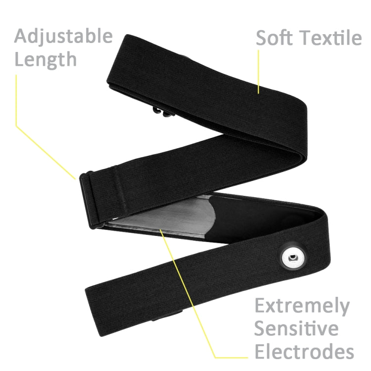 Adjustable black heart rate chest strap with soft textile electrodes
