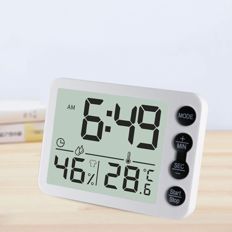 Multifunctional Indoor Thermometer And Hygrometer Large Screen Alarm Clock Kitchen Electronic Countdown Timer, Black Shell Black Button, White Shell Black Button, White Shell Red Button, White Shell Green Button, White Shell Blue Button