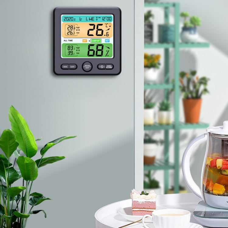 Wall-mounted dark digital thermometer and hygrometer clock with LCD temperature and humidity