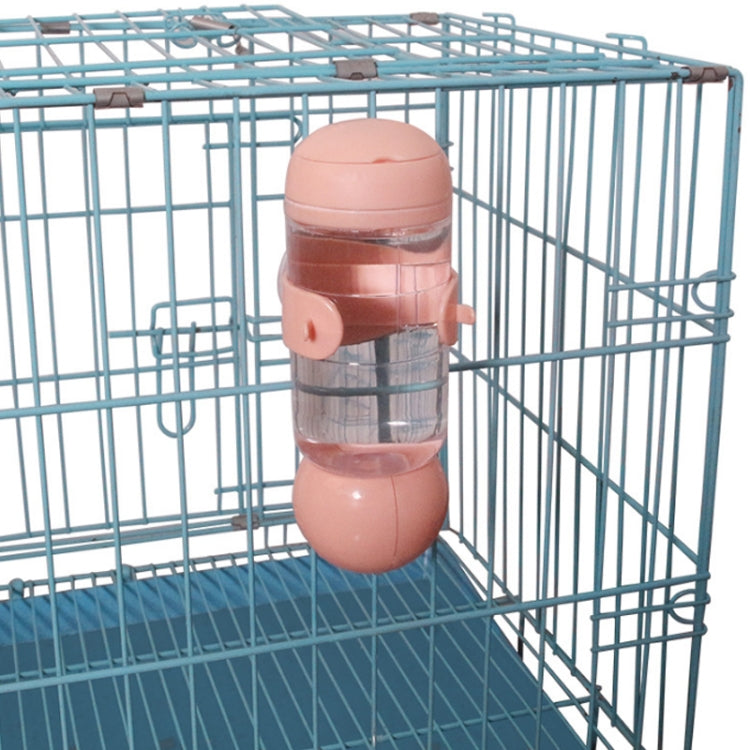 Pink hanging pet water cup with valve, refillable bottle-style design