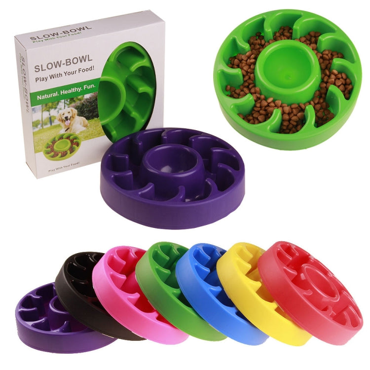Set of colorful slow-feeder dog bowls with package and stacking lids