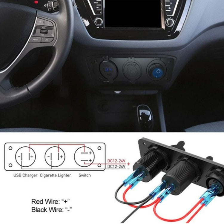12-24V Car Ship Waterproof USB Charging Cigarette Lighter Master 3 In 1 Combined Panel Switch, 12-24V
