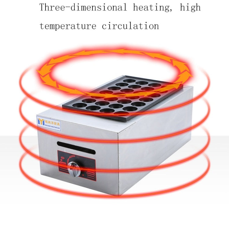 Gas takoyaki stove with heating circulation arrows around mold plate