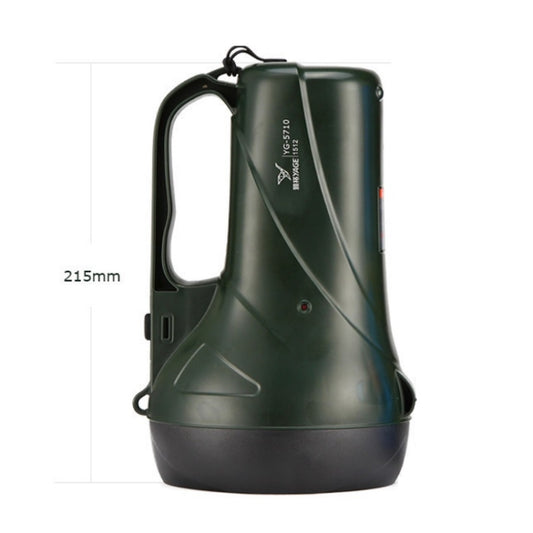 Green rechargeable flashlight with carry handle and side control panel