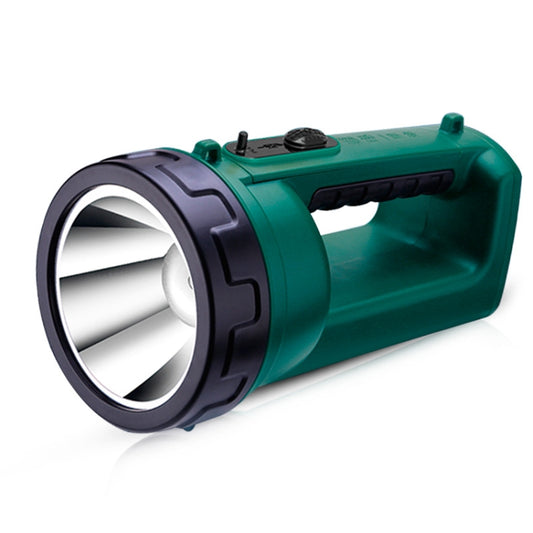 Rechargeable LED searchlight flashlight with teal body and black front lens ring