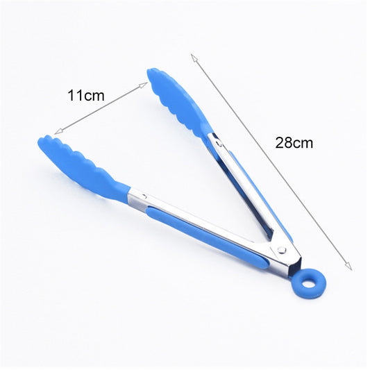 Kitchen Silicone Cooking Salad Stainless Steel Handle Food Clip, Steel Handle Food Clip(Blue), Steel Handle Food Clip(Pink), Steel Handle Food Clip(Yellow)