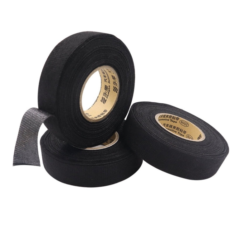 Set of black woven electrical tape rolls with adhesive edges visible