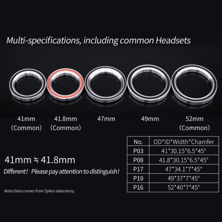 Bicycle headset bearing set display with multiple silver rings and black seals