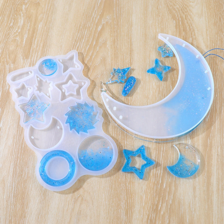 Moon pendant wind bell epoxy mold set with crescent and star cavity shapes