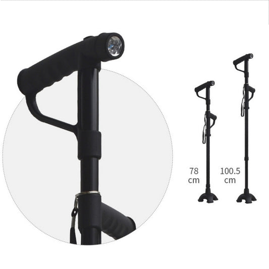 Multifunctional Folding Double-Handle Elderly Crutches Aluminum Alloy Elderly Power-Assisted Walking Sticks Four-Legged Walking Sticks With Lights, 86-98cm