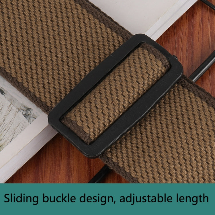 Brown woven ukulele guitar strap with black sliding buckle