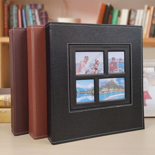 6 Inch 600 Sheets Leather Cover Photo Album Family Photo Album Storage Book, Black, Dark Brown, Light Brown