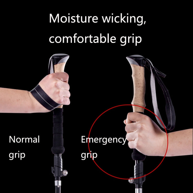Folding trekking pole with wrist strap and dual-grip handle for control