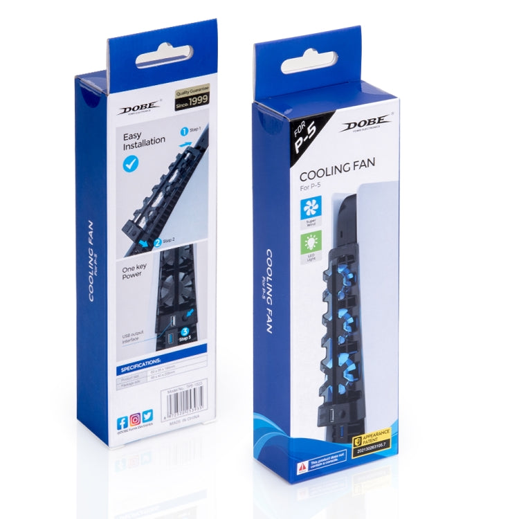 Retail box for PS5 cooling fan replacement with blue graphics and product photo