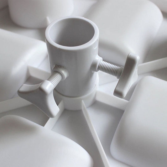 White cup holder tray clamp with screw bolts for umbrella pole attachment