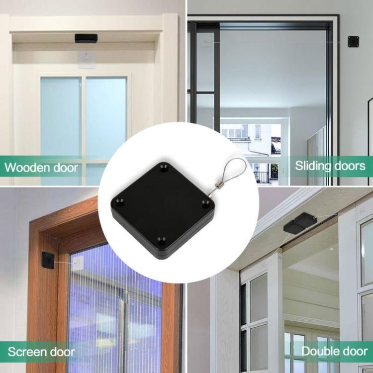 Automatic door closer device shown for wooden and sliding door use with pull cord