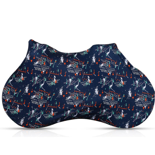 Bicycle dust cover with dark graphic print, curved full-coverage shape