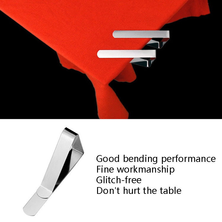 Stainless steel triangle tablecloth clip securing tablecloth edge, polished finish