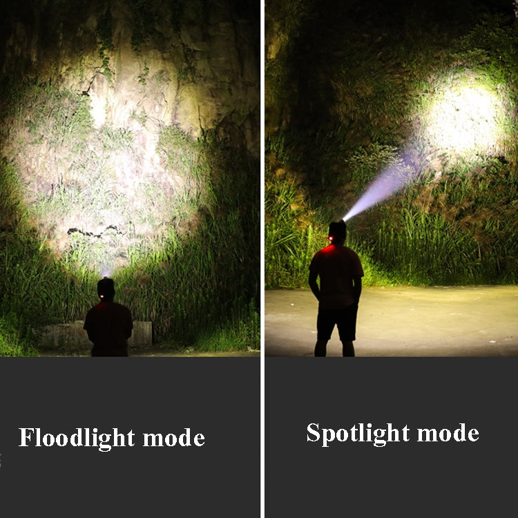 Headlamp beam modes: wide floodlight and focused spotlight