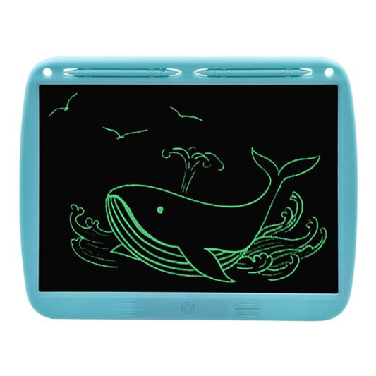 15-inch LCD drawing tablet with light blue frame and green sea-life doodle
