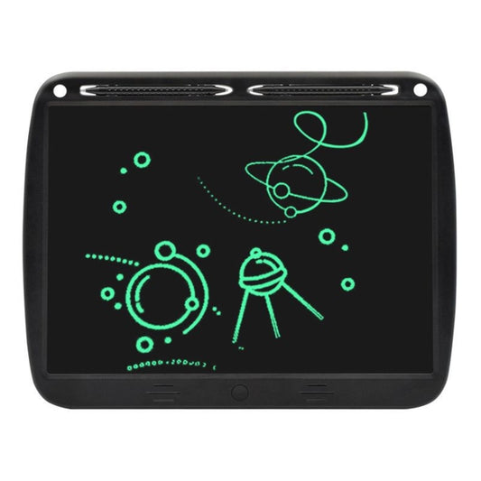 15-inch LCD drawing tablet with black frame and green planet, gear, and space doodles