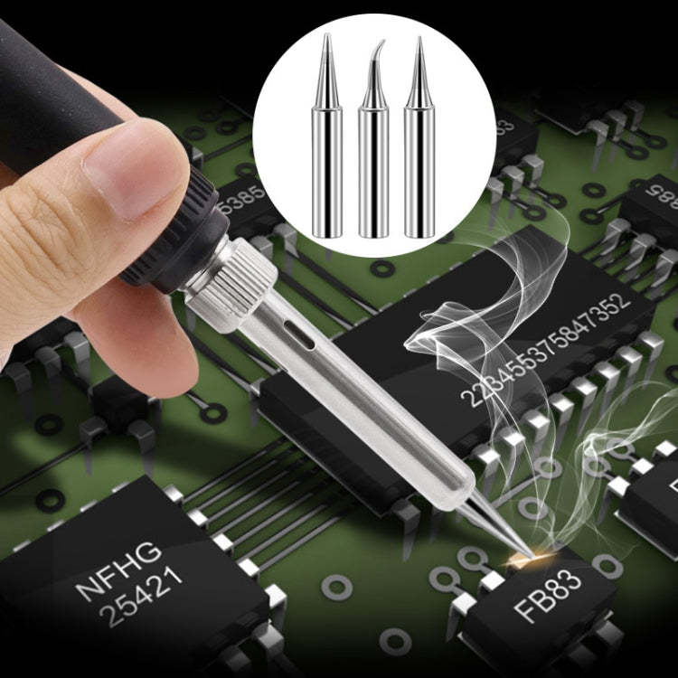Soldering iron tips in use on a circuit board, showing fine conical ends