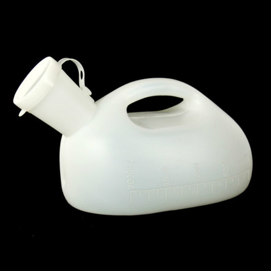 White portable leakproof urinal bottle with flip cover and side spout