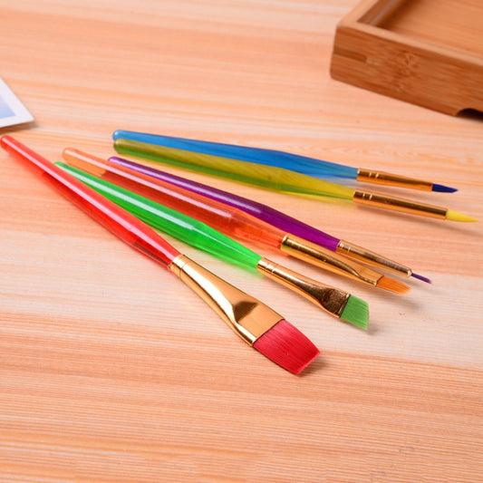 Children's paint brush set with 6 color plastic-handled brushes, gold ferrules