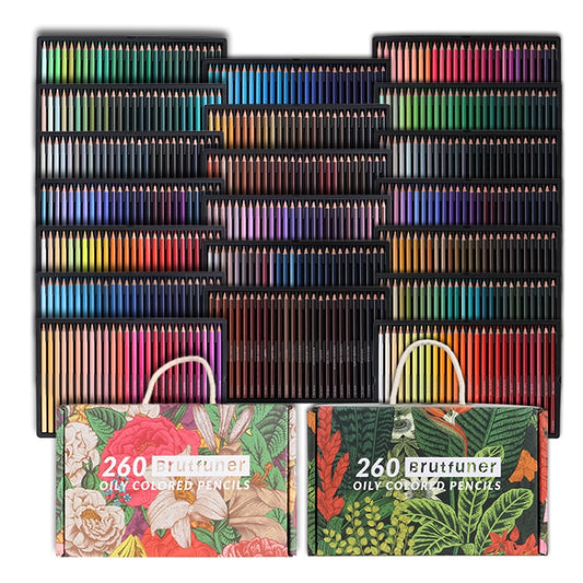 BRUTFUNER 520-color oily colored pencil set in open organizer with assorted pencil tips