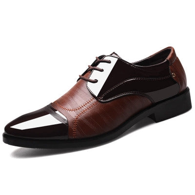 Men's lace-up leather oxford shoes, brown with black panel and white laces, chunky sole