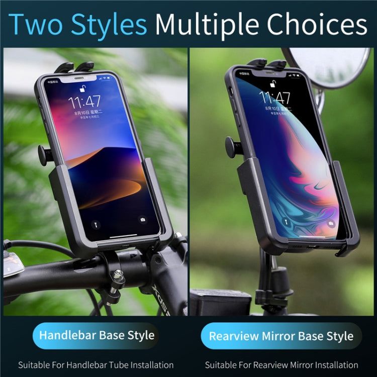 Black bike phone holder on handlebar with secure cradle for touchscreen smartphone