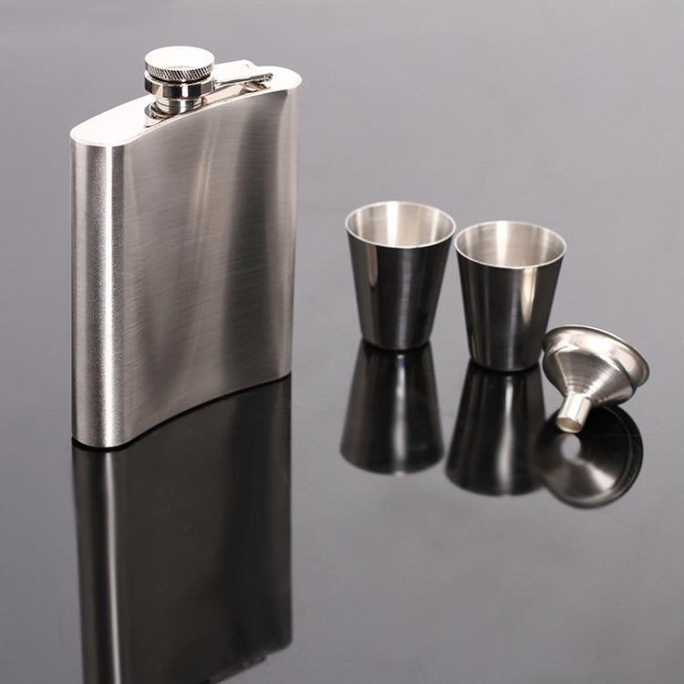 Stainless steel hip flask set with cap, funnel, and two shot cups