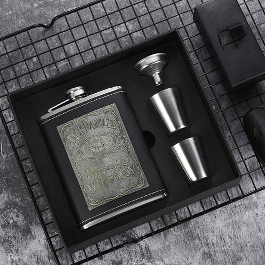 Portable Stainless Steel Hip Flask Set With Wine Glass Funnel, Style:, 8OZ New Jack Patch Core, 8OZ Old Jack Patch Core, 8OZ Old Man Patch Core, 8OZ Yellow Floral Pattern Core, 7OZ Black Leather Jack Gray, 7OZ Yellow Leather Jack Old Man Gray