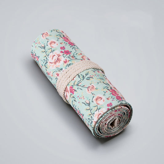 Small Floral Canvas Handmade Pen Curtain Sketch Color Pencil Roll Pen Bag Storage Stationery Box, 12 Holes, 24 Holes, 36 Holes, 48 Holes, 72 Holes