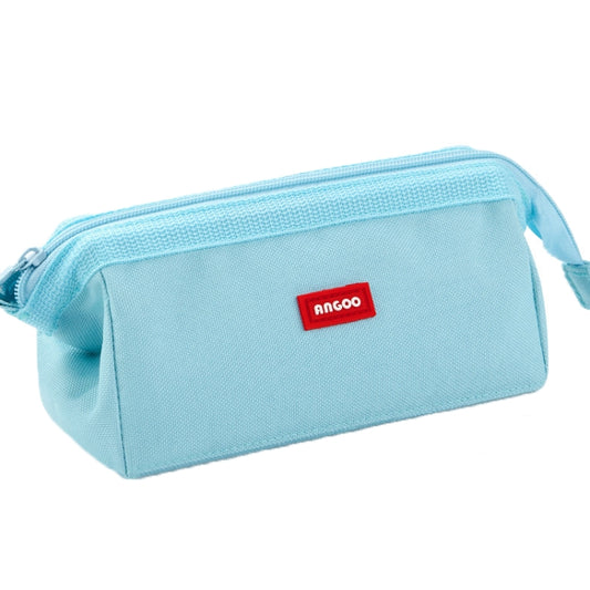 ANGOO blue pencil pouch with zip, boat shape, and small front logo patch