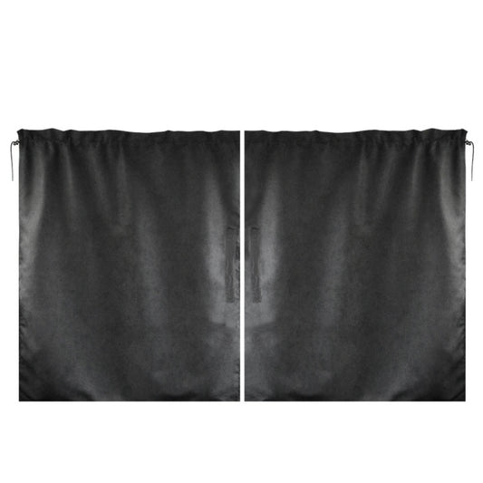 Set of two black car privacy curtain panels with tie corners