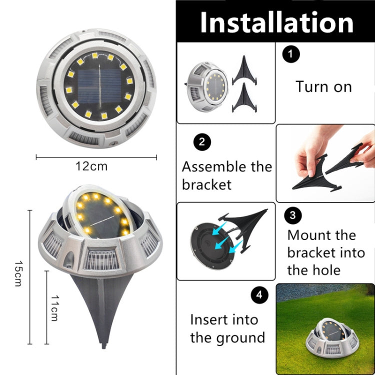 Solar underground LED lawn lamp, gray aluminum shell, round top and pointed stake
