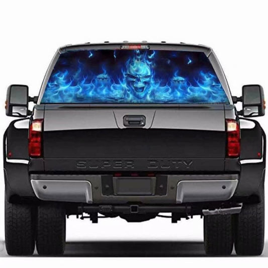 D-738 Burning Skull Car Rear Window Sticker Color Graphic Sticker, 135x36cm, D-738