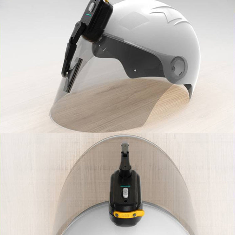 Universal helmet wiper attached to a motorcycle helmet visor, black and gray