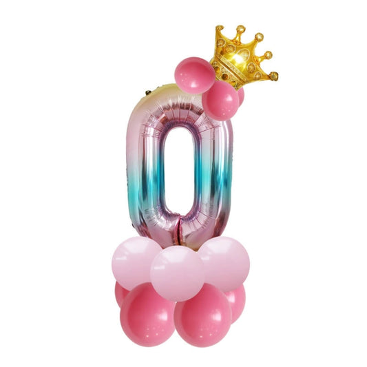 T2001 Birthday Gradient Digital Crown Aluminum Film Balloon Set
