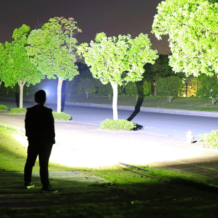 Outdoor headlight beam at night, shown from behind a person wearing the light