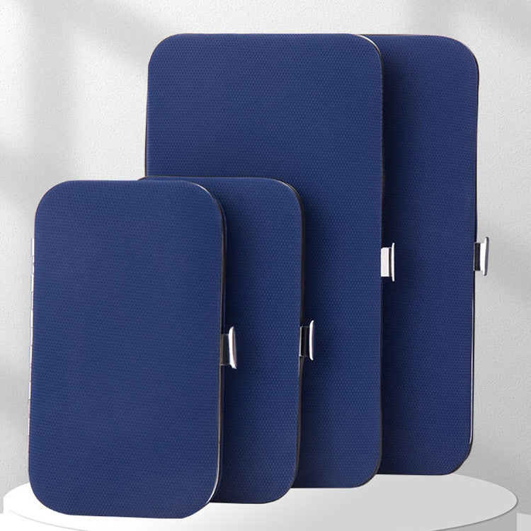 Blue nail tool storage cases with hinged clasps, stacked for compact storage
